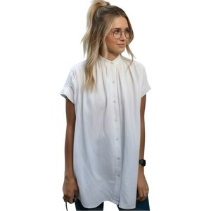 Aritzia Wilfred Bertillon White Button Blouse S Oversize Short Sleeve Minimalist